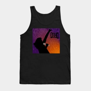 Silhouette of a Rock Singer with Purple and Orange Background Tank Top